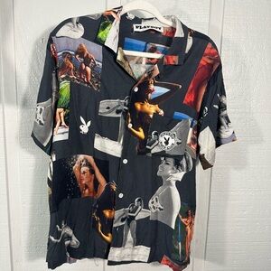 Playboy Black Button Down Short Sleeve Shirt Size Small EUC